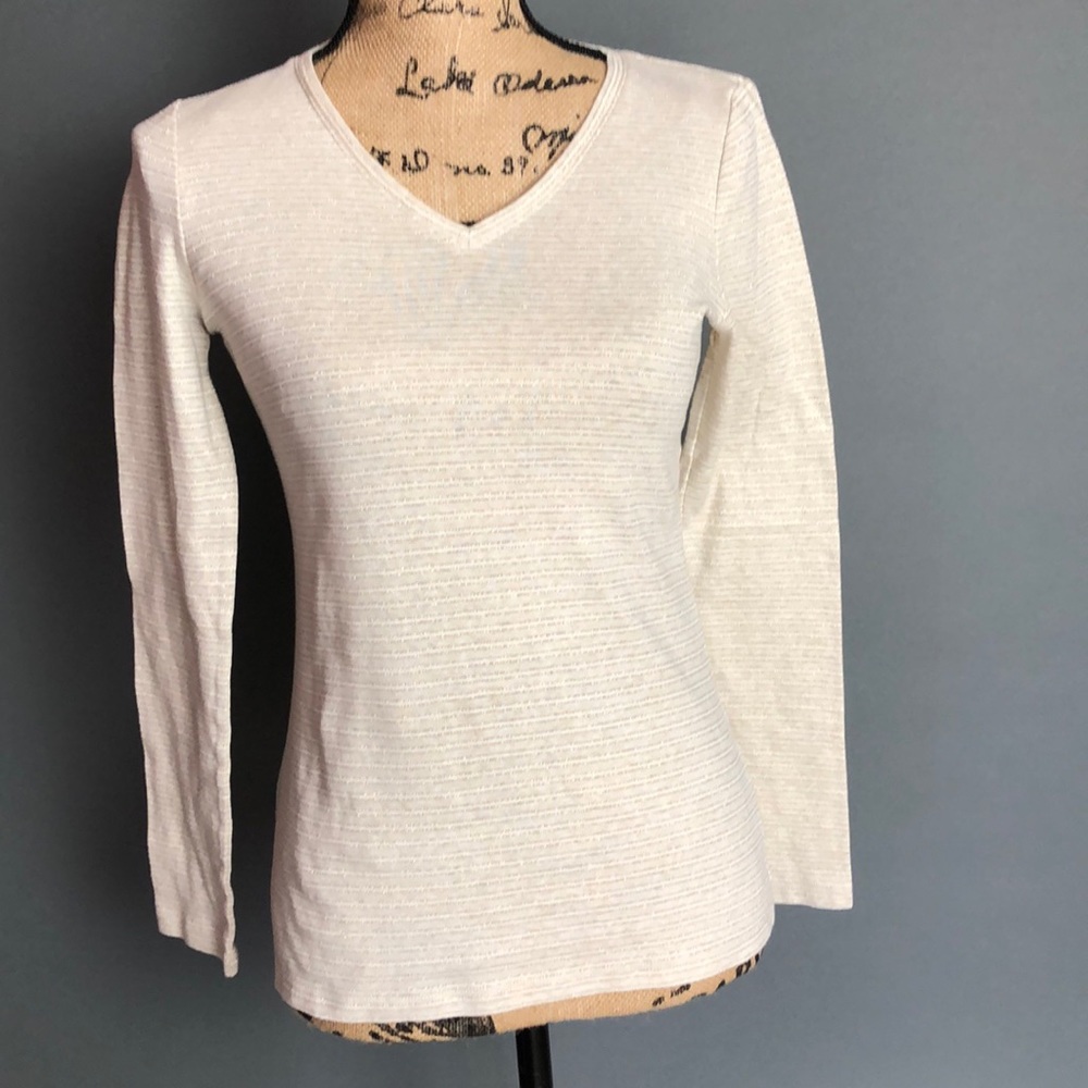 Talbots long sleeved top gold metallic and white S